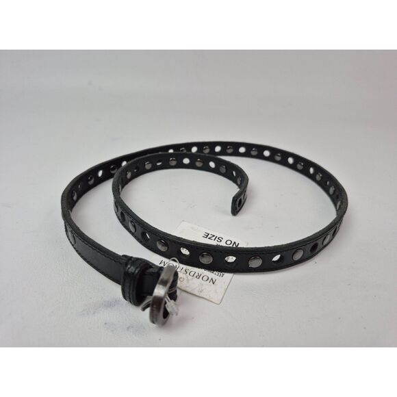 Saint Laurent Women\'s Black Eyelet Studded Leather Belt 33\